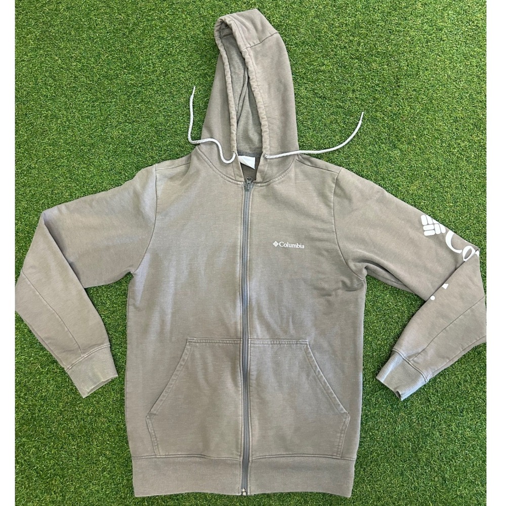 Columbia Sportswear Mens XS Full Zip Hoodie Olive Taupe Sleeve Logo Fleece